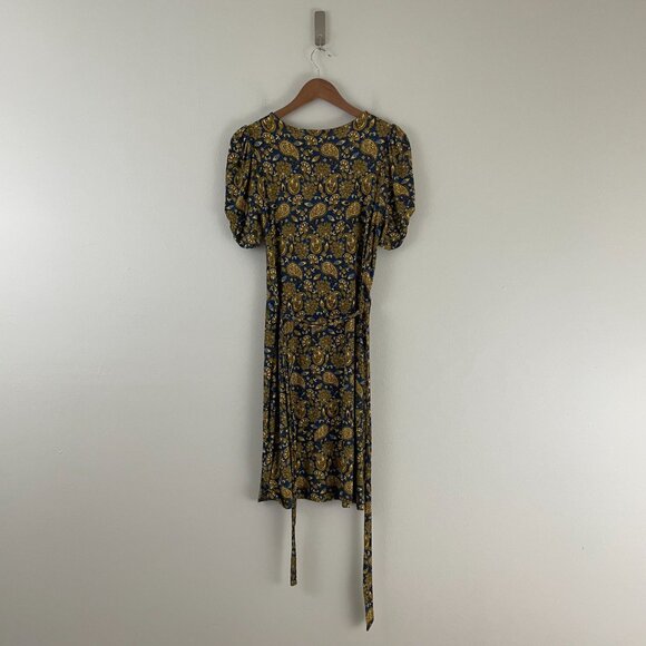 Boden Knot Detail Jersey Mini Dress in Harvest Gold Paisley Floral Size 6 - Picture 2 of 6